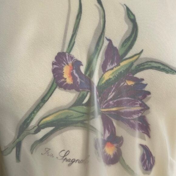 Vintage Ivory Iris Chiffon Sheer Overlay High-Low Floral Midi Dress Size 14 Mica - Picture 12 of 16